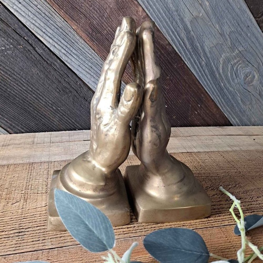 Vintage Brass Praying Hands Bookends